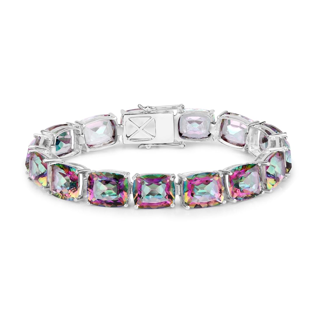 Natural Rainbow Quartz Tennis Bracelet Silver Fine Color Jewels