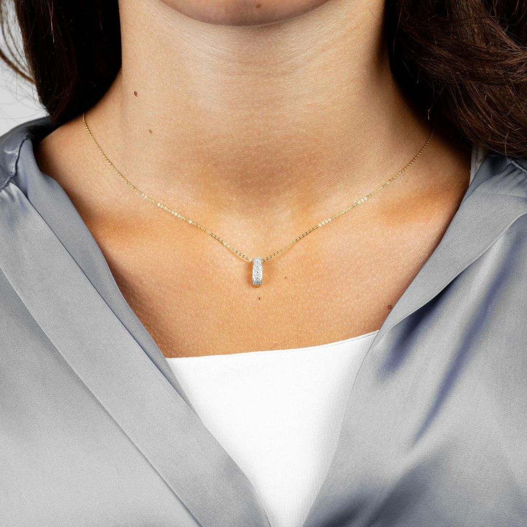 10k Yellow Gold Pave Bar Diamond Pendant Necklace