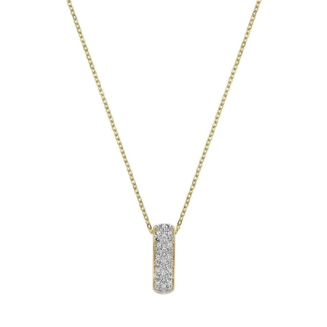 10k Yellow Gold Pave Bar Diamond Pendant Necklace