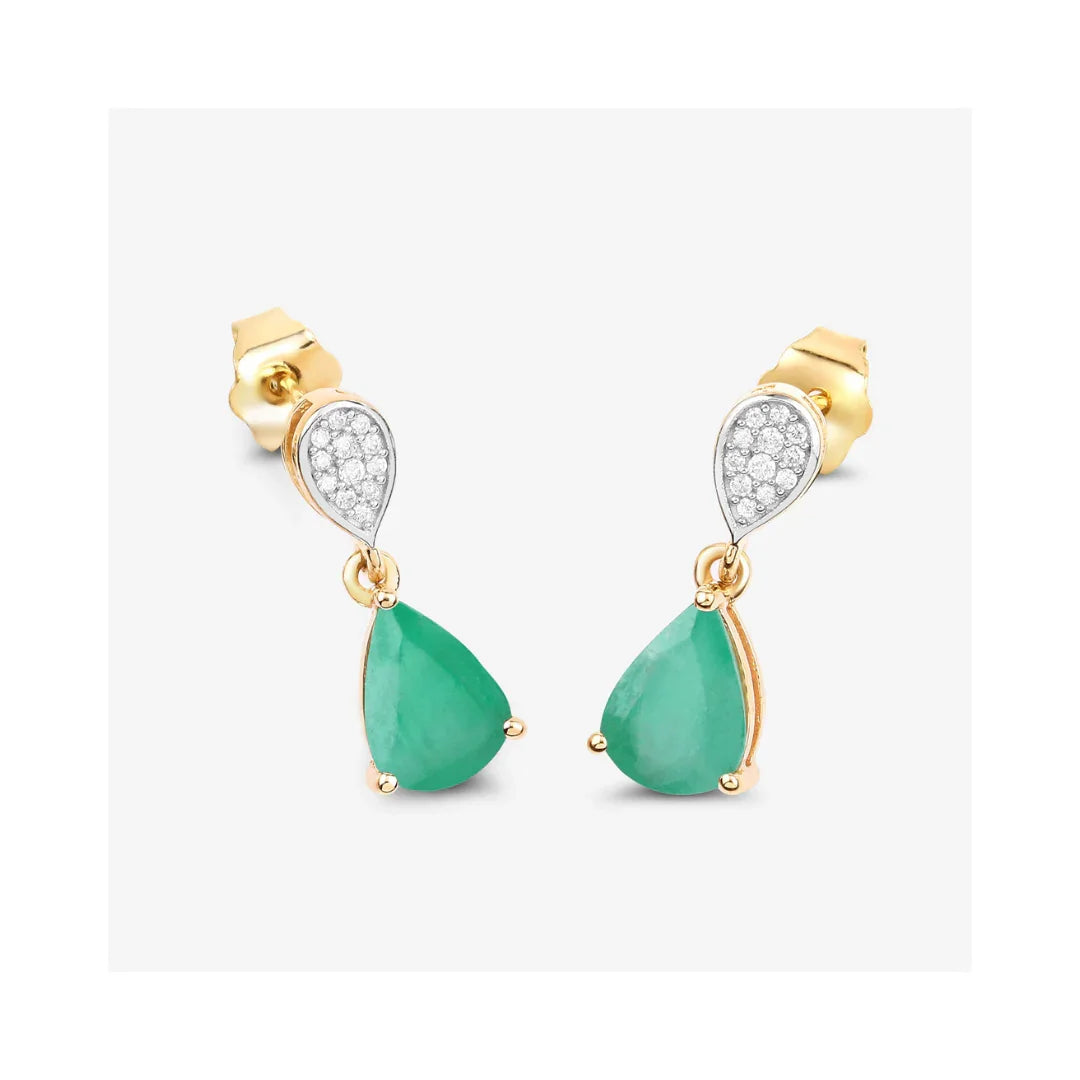 Genuine Zambian Emerald Diamond Teardrop Earrings