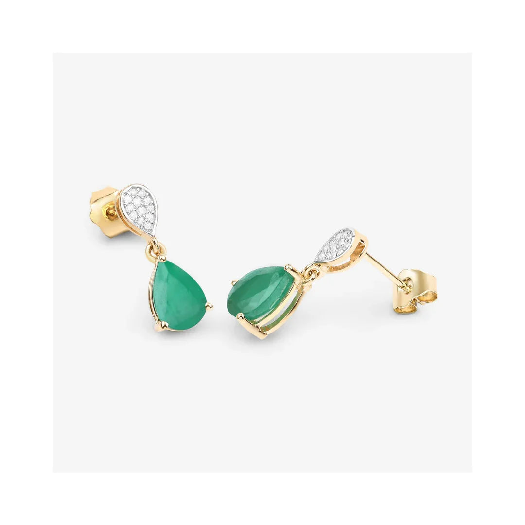 Genuine Zambian Emerald Diamond Teardrop Earrings