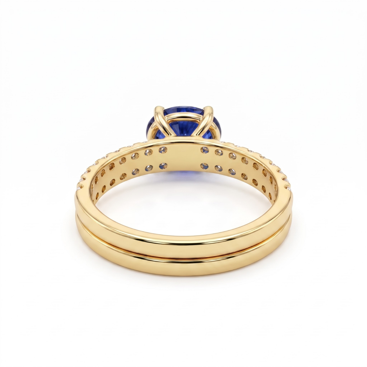 1.46 CTTW Oval Gemstone Double Row Pave Band 14k Yellow Gold Engagement Ring