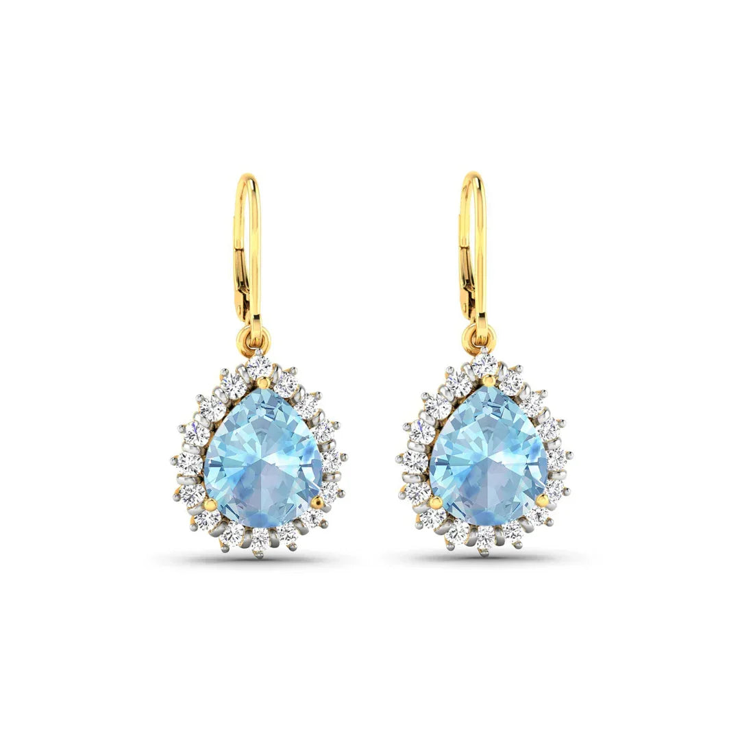 Genuine Aquamarine and Diamond Teardrop Halo Earrings