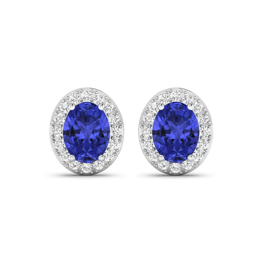 Genuine Tanzanite and Diamond Studs Earrings