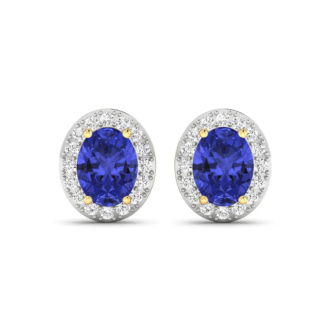 Genuine Tanzanite and Diamond Studs Earrings