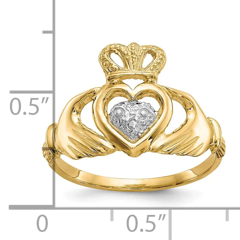 10k Gold and Rhodium Claddagh Ring