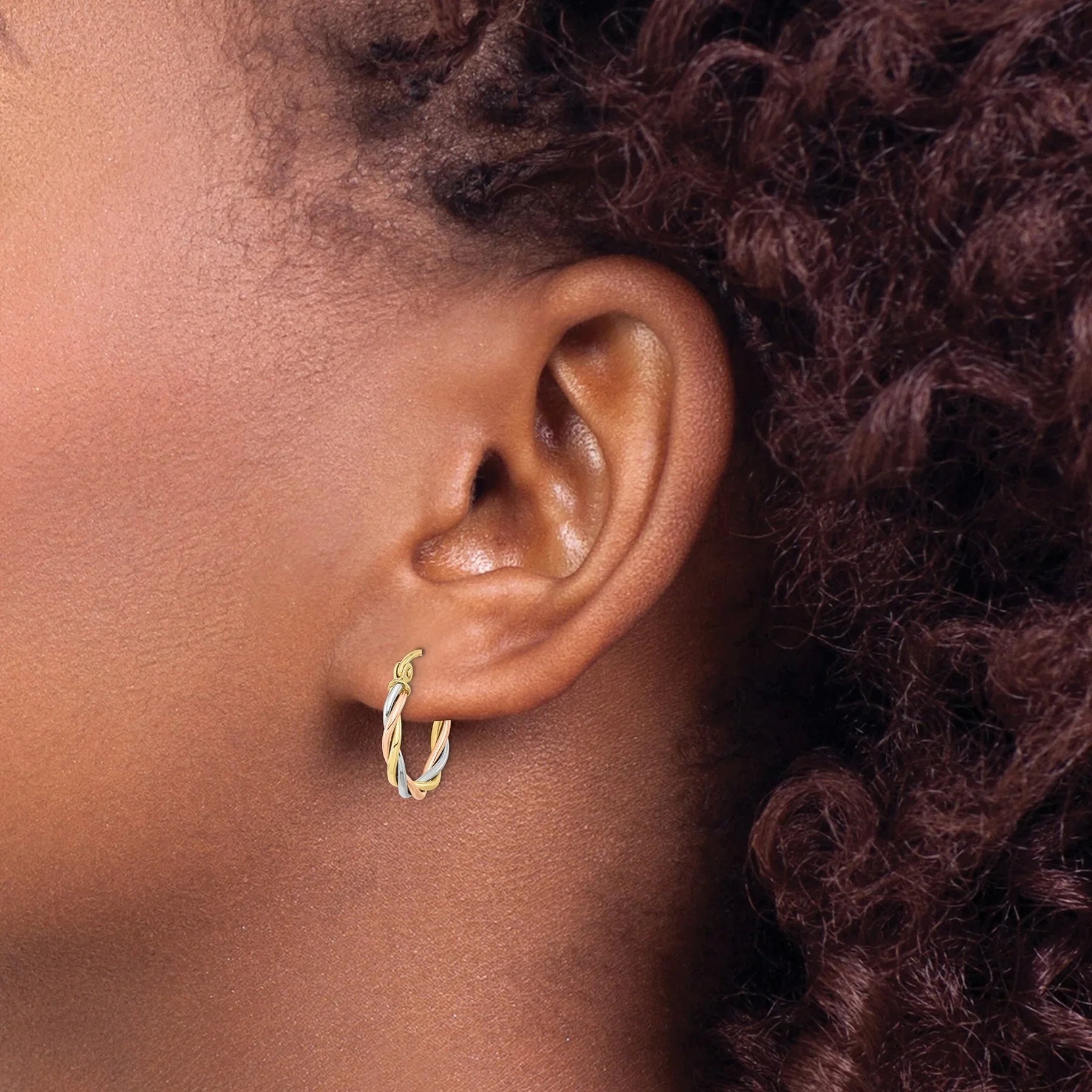 10k Gold Tri-Color Twisted Hoop Earrings