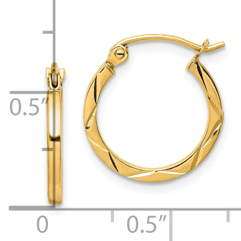 10K Gold Diamond Cut Hoop Earrings