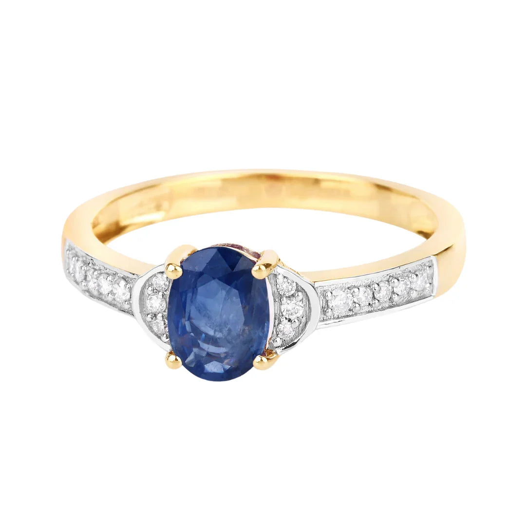 Genuine 10K Blue Sapphire and Diamond Bridge Ring