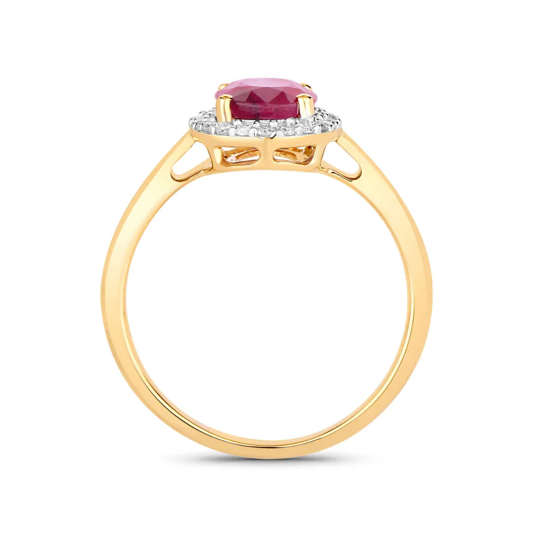 Genuine 10K Pink Ruby and Diamond Halo Ring