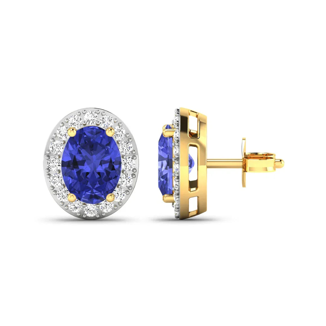 Genuine Tanzanite and Diamond Studs Earrings