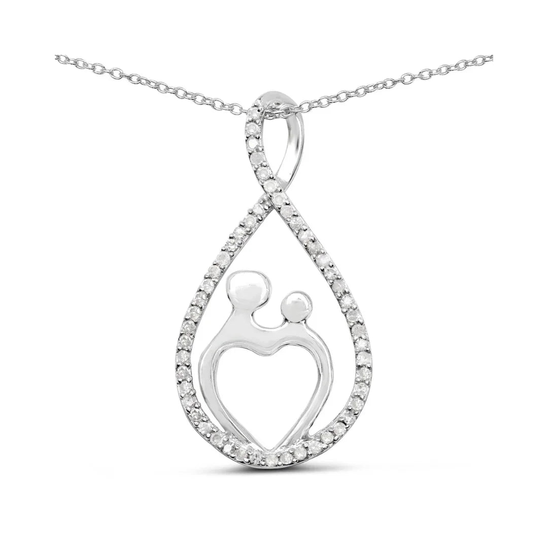 Genuine White Diamond Mom Pendant Necklace