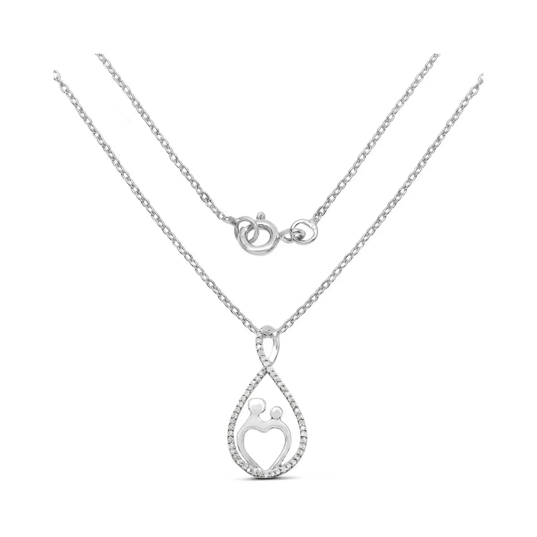 Genuine White Diamond Mom Pendant Necklace