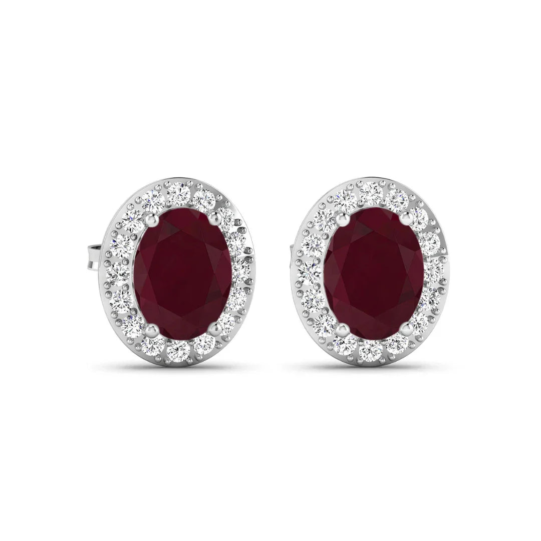 Genuine Ruby and White Diamond Studs Earrings