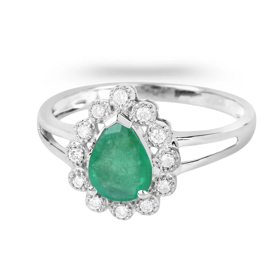 Genuine Zambian Emerald Diamond Halo Ring