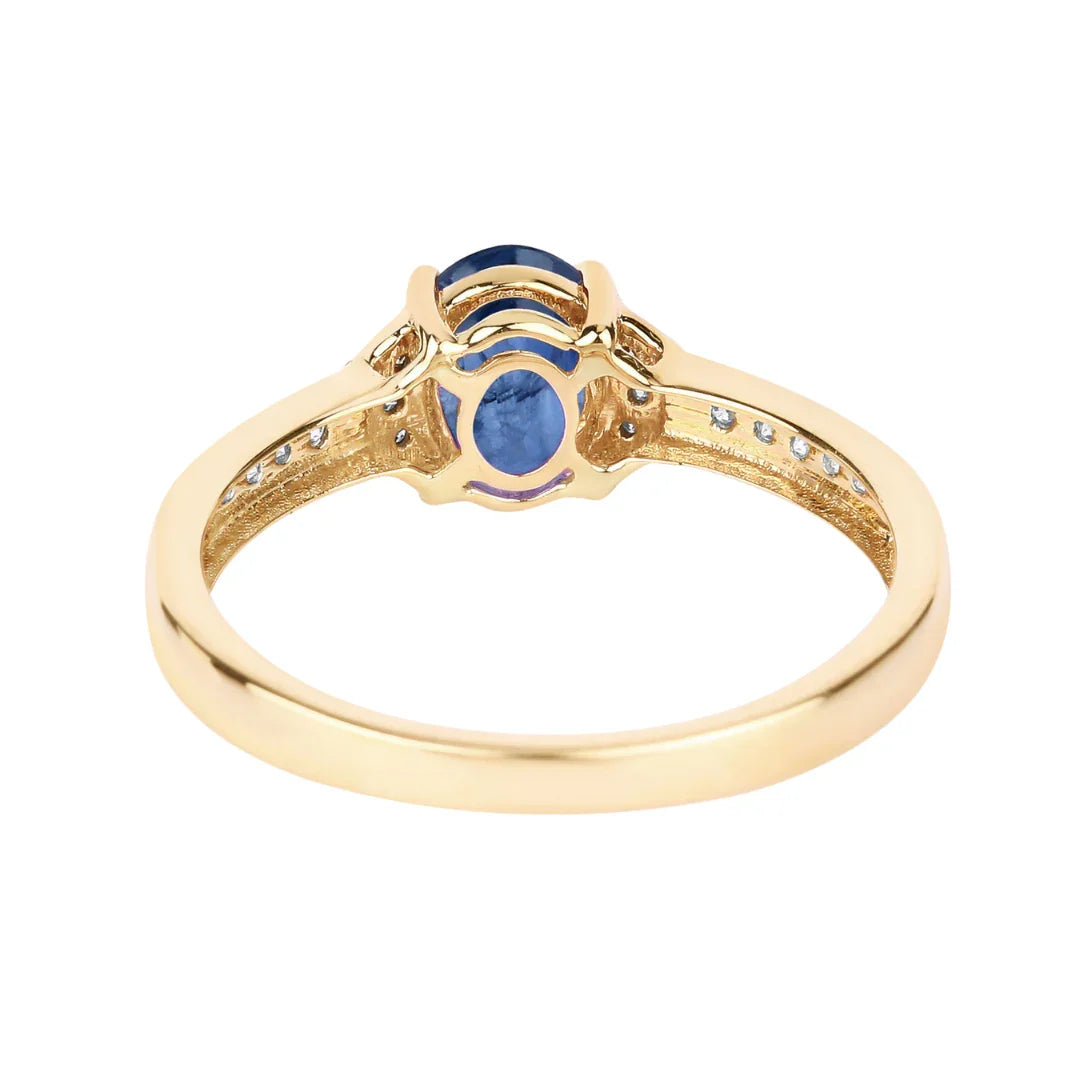Genuine 10K Blue Sapphire and Diamond Bridge Ring