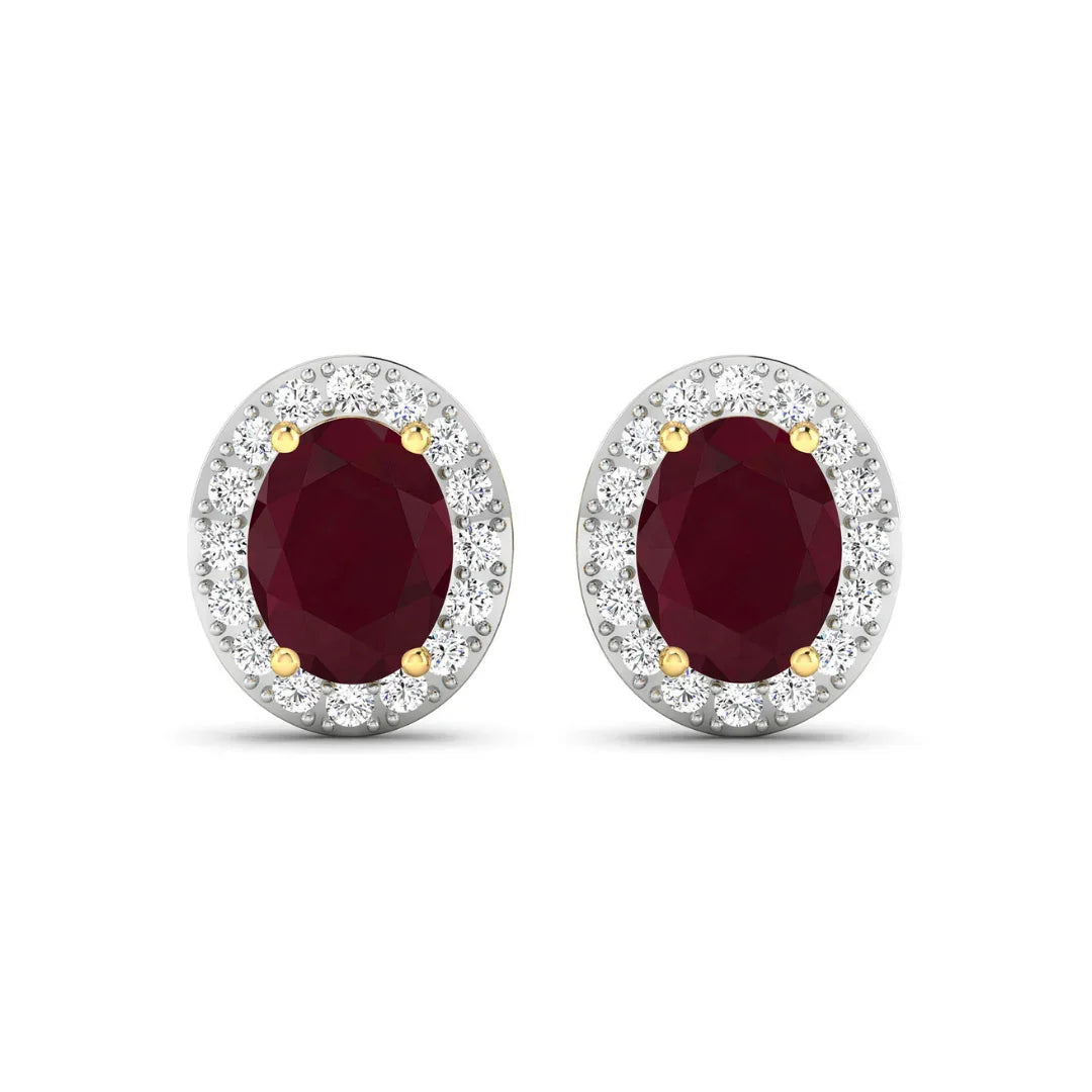 Genuine Ruby and White Diamond Studs Earrings