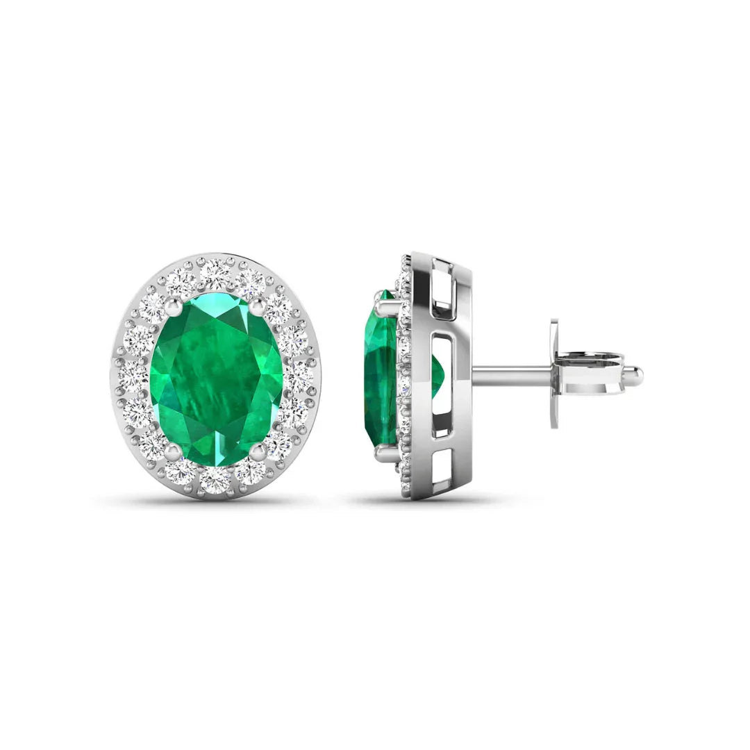 Genuine Zambian Emerald and White Diamond Earrings Stud