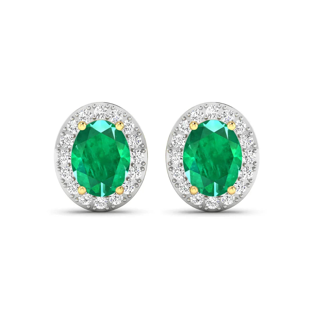 Genuine Zambian Emerald and White Diamond Earrings Stud