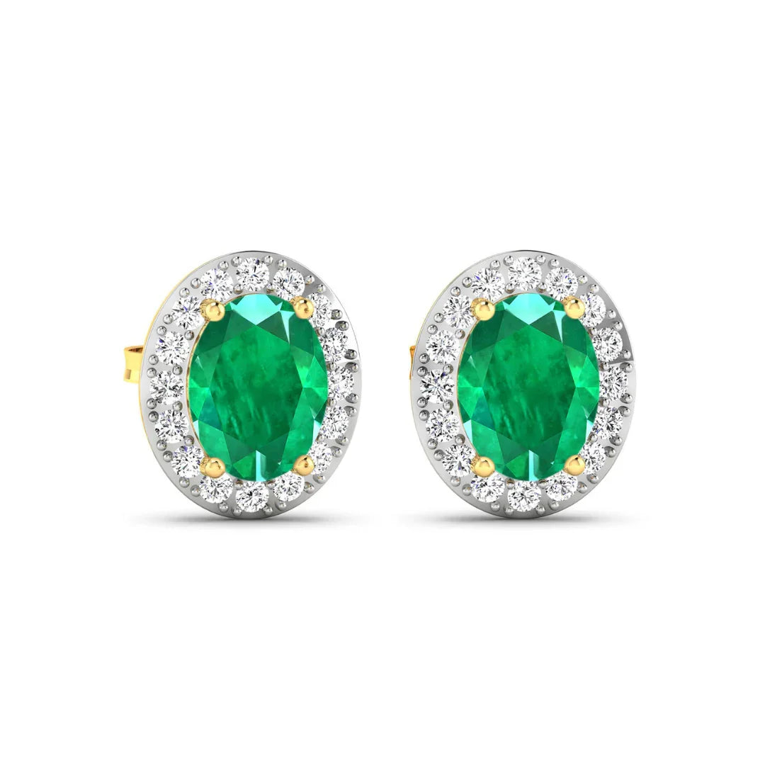 Genuine Zambian Emerald and White Diamond Earrings Stud