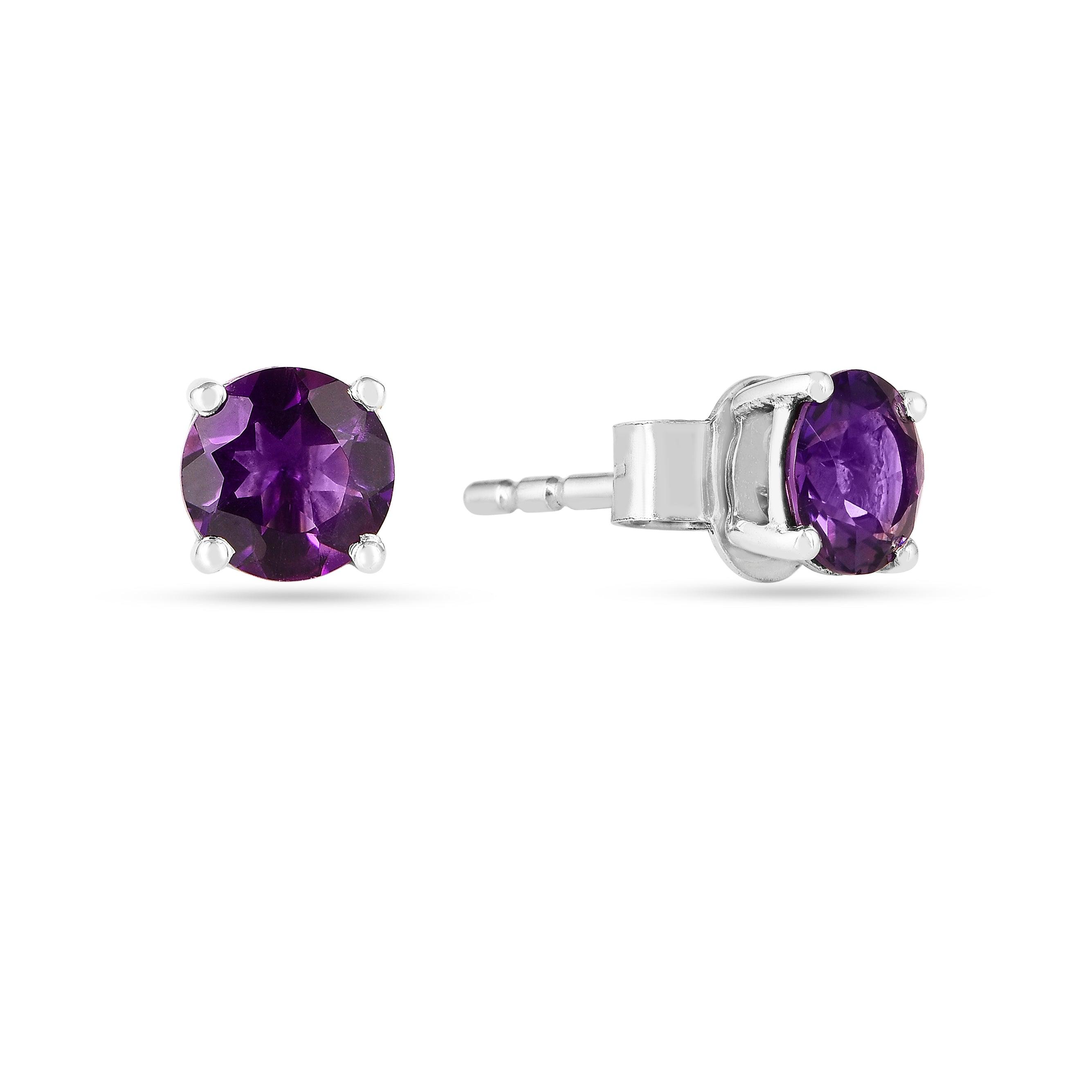 Solitaire Stud Earring Sterling Silver Earrings February Birthstone Amethyst Post Earrings Gift