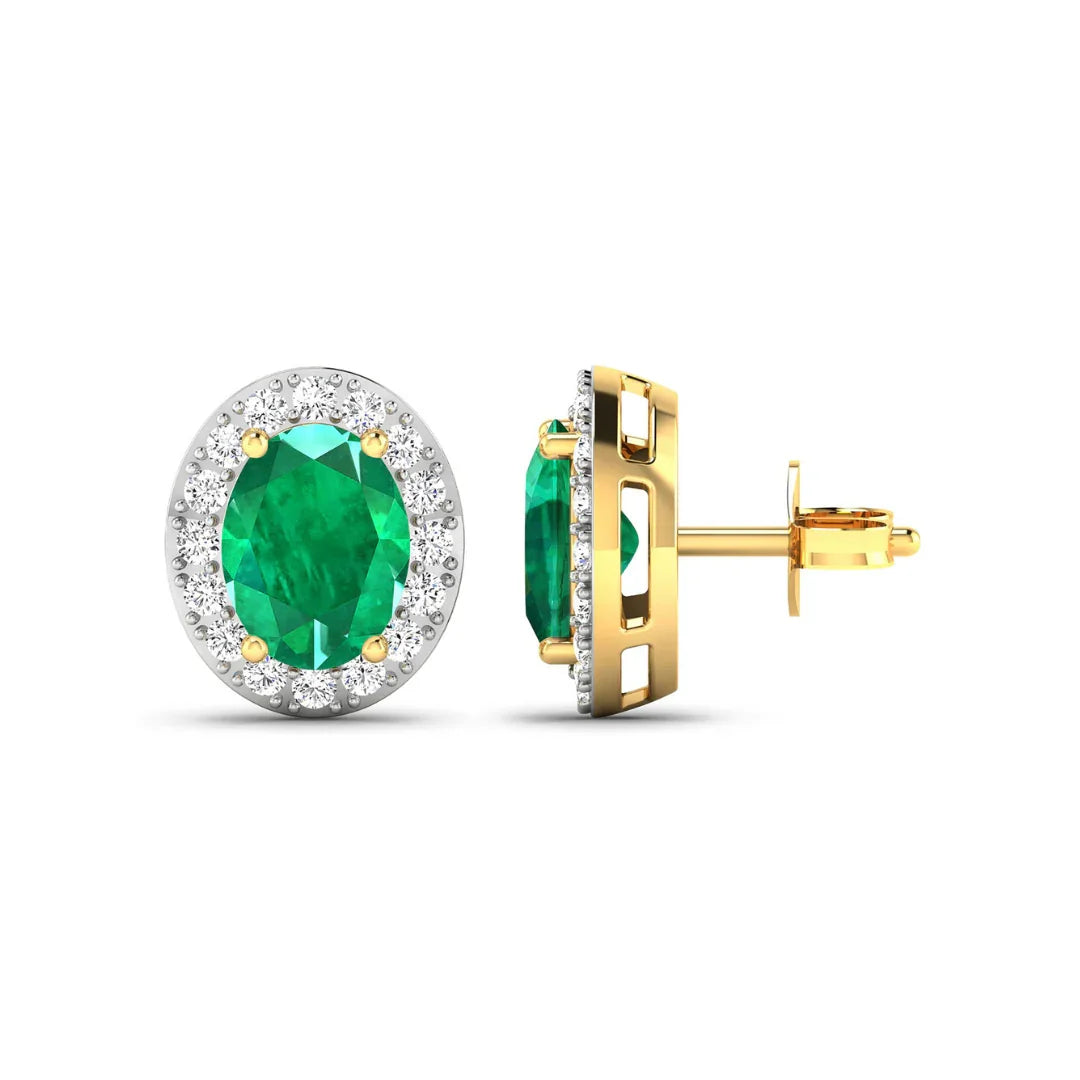 Genuine Zambian Emerald and White Diamond Earrings Stud