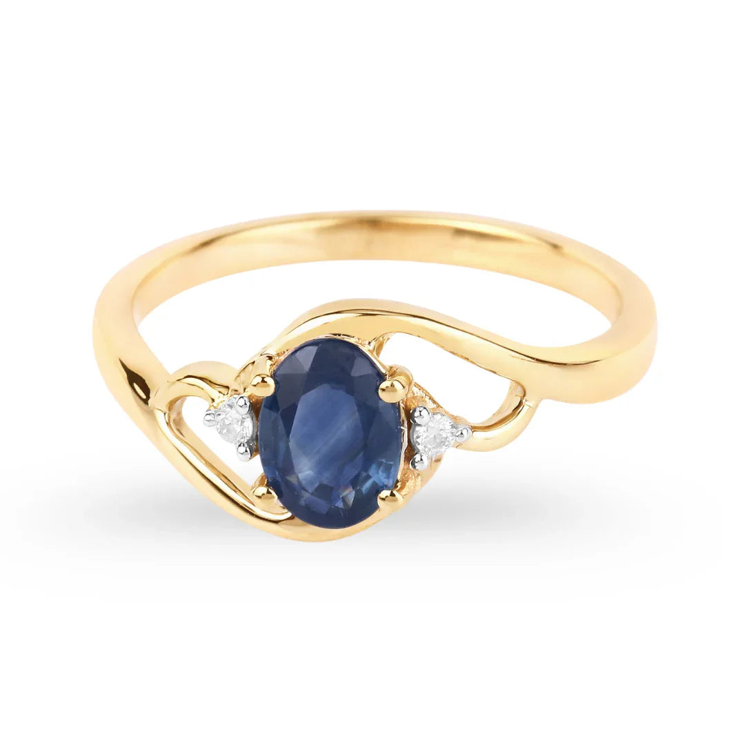 Genuine 10K Blue Sapphire and White Diamond Ring