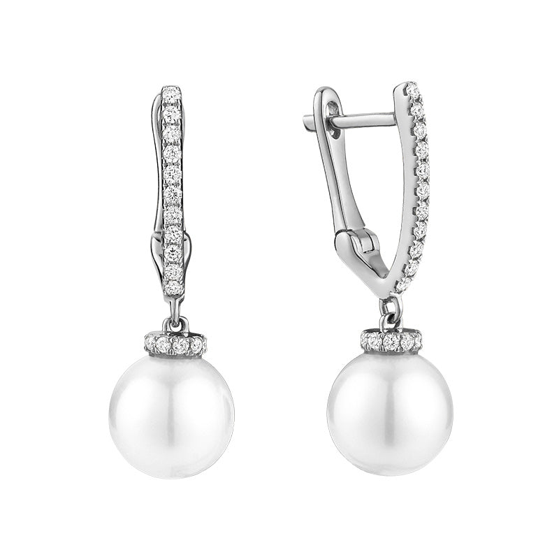 Cultured Pearl Diamond Dangle Earrings 14k Gold