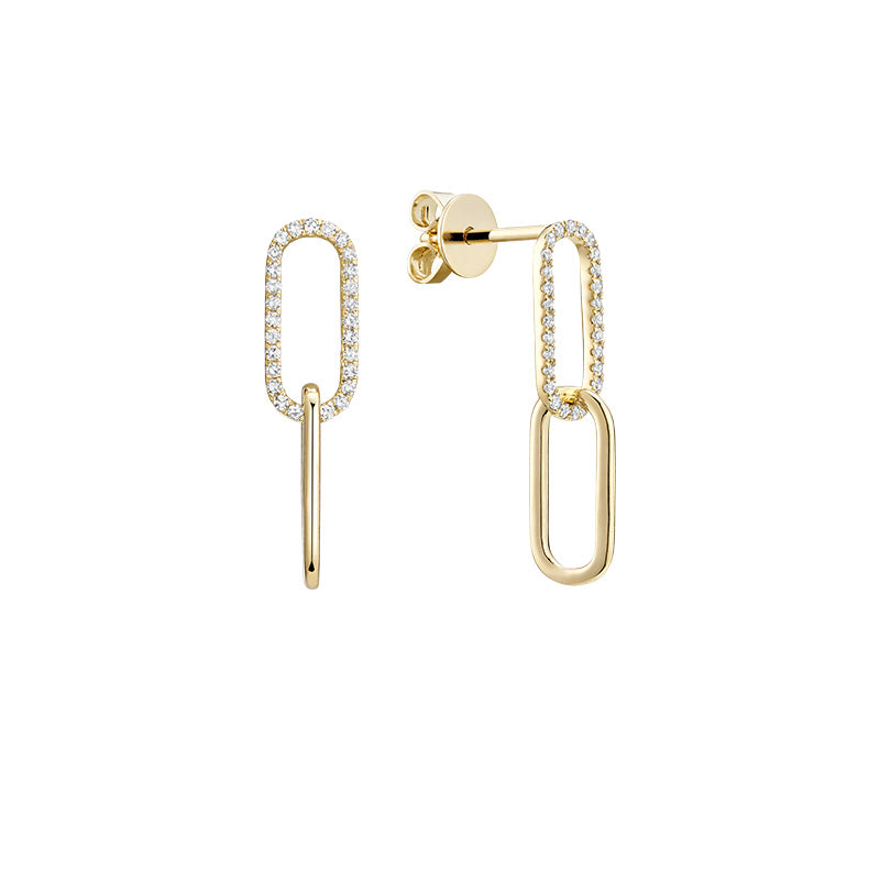 10k Gold Natural Diamond Paper-Clip Dangle Earrings