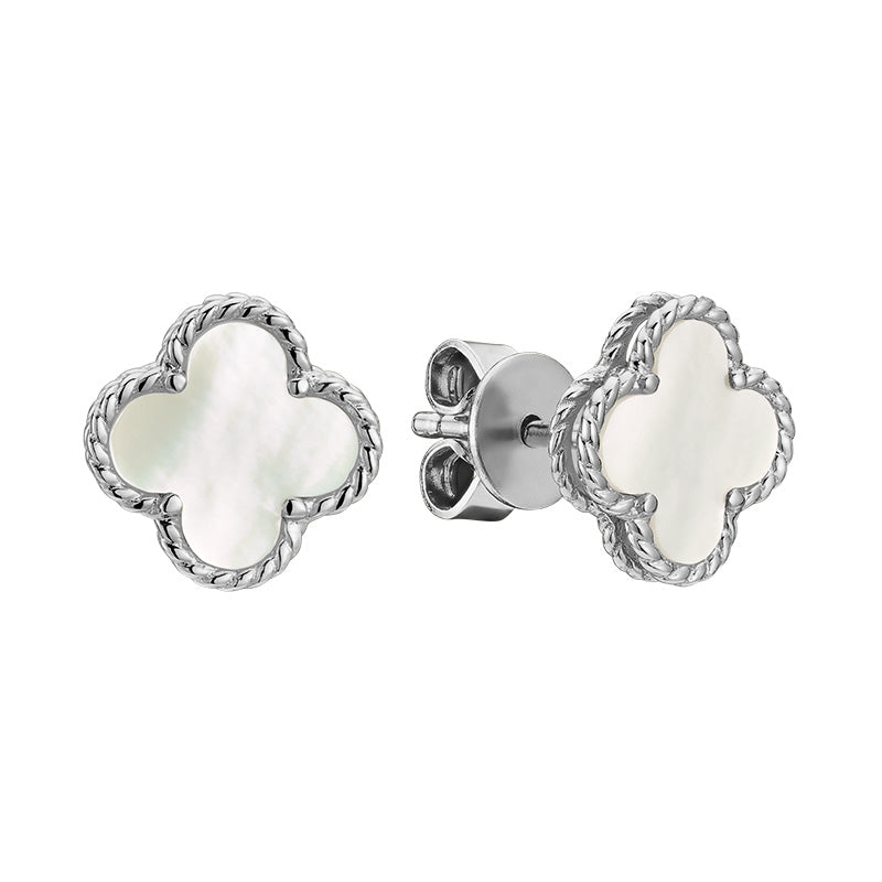 10k Gold Mother of Pearl Clover Stud Earrings