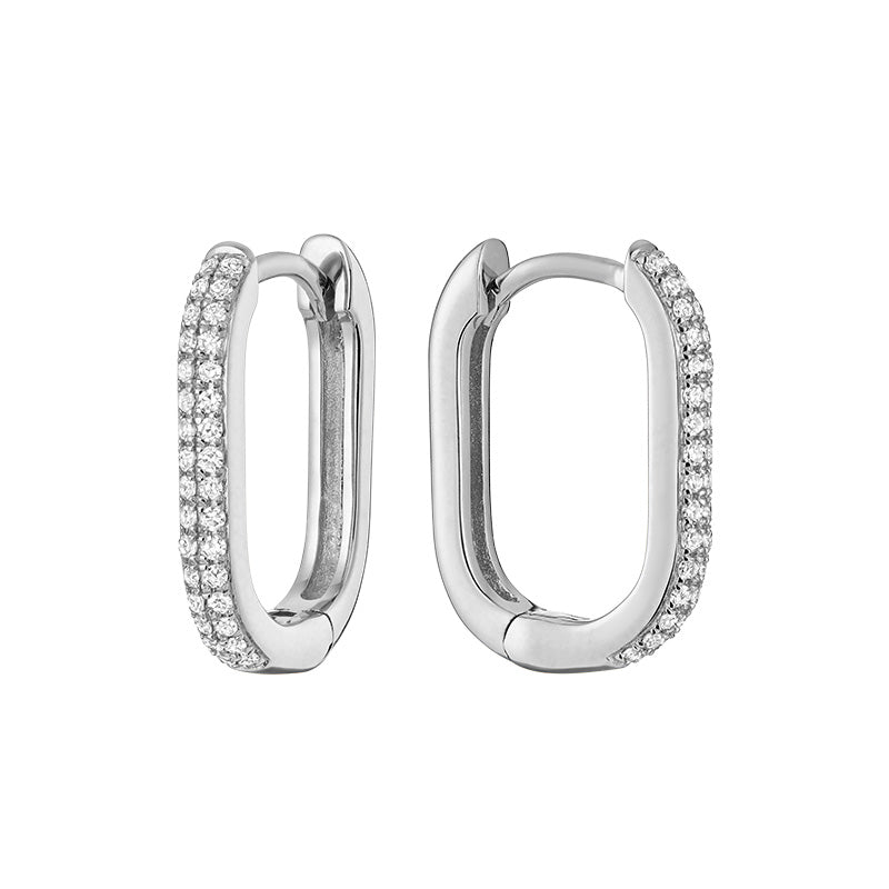 Oval Natural Diamond Paper-Clip Loop Earring 14k Gold