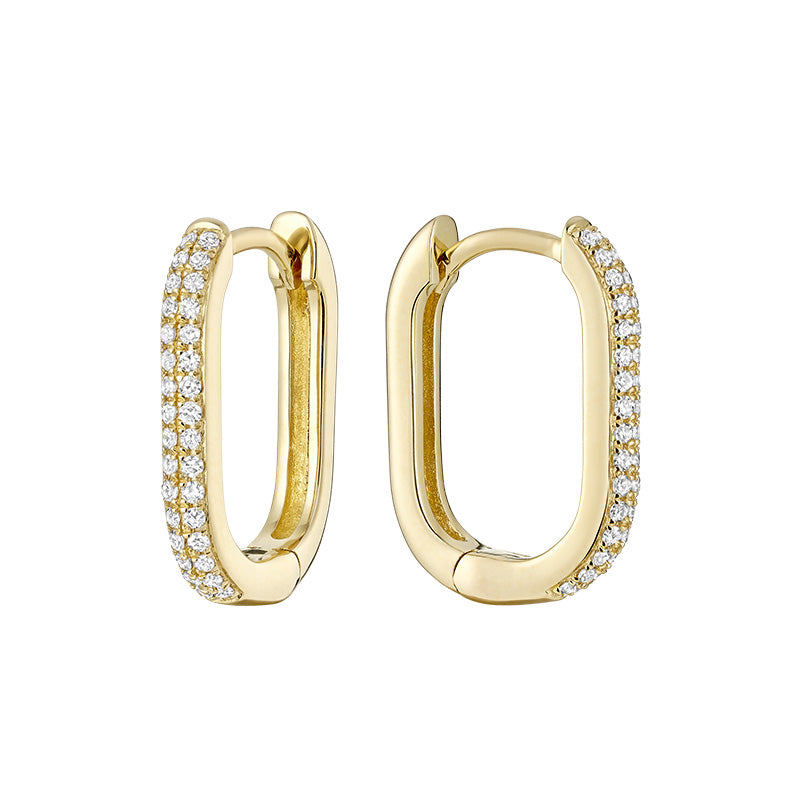 Oval Natural Diamond Paper-Clip Loop Earring 14k Gold