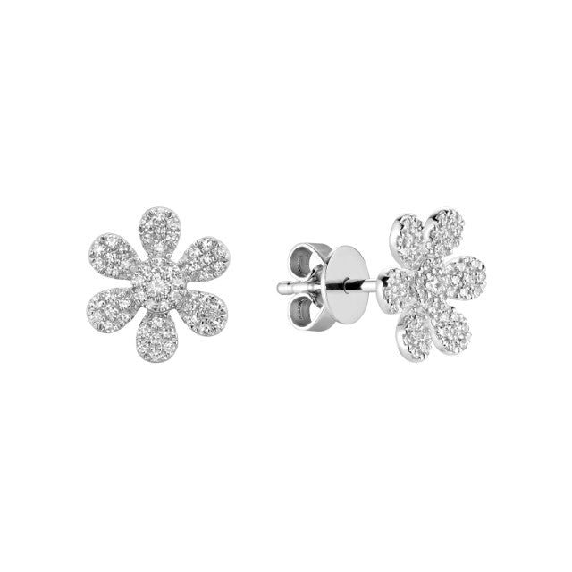 Natural Diamond 14k Gold Flower Stud Earrings