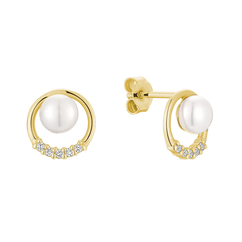10k Gold Natural Diamond & Pearl Stud Earrings