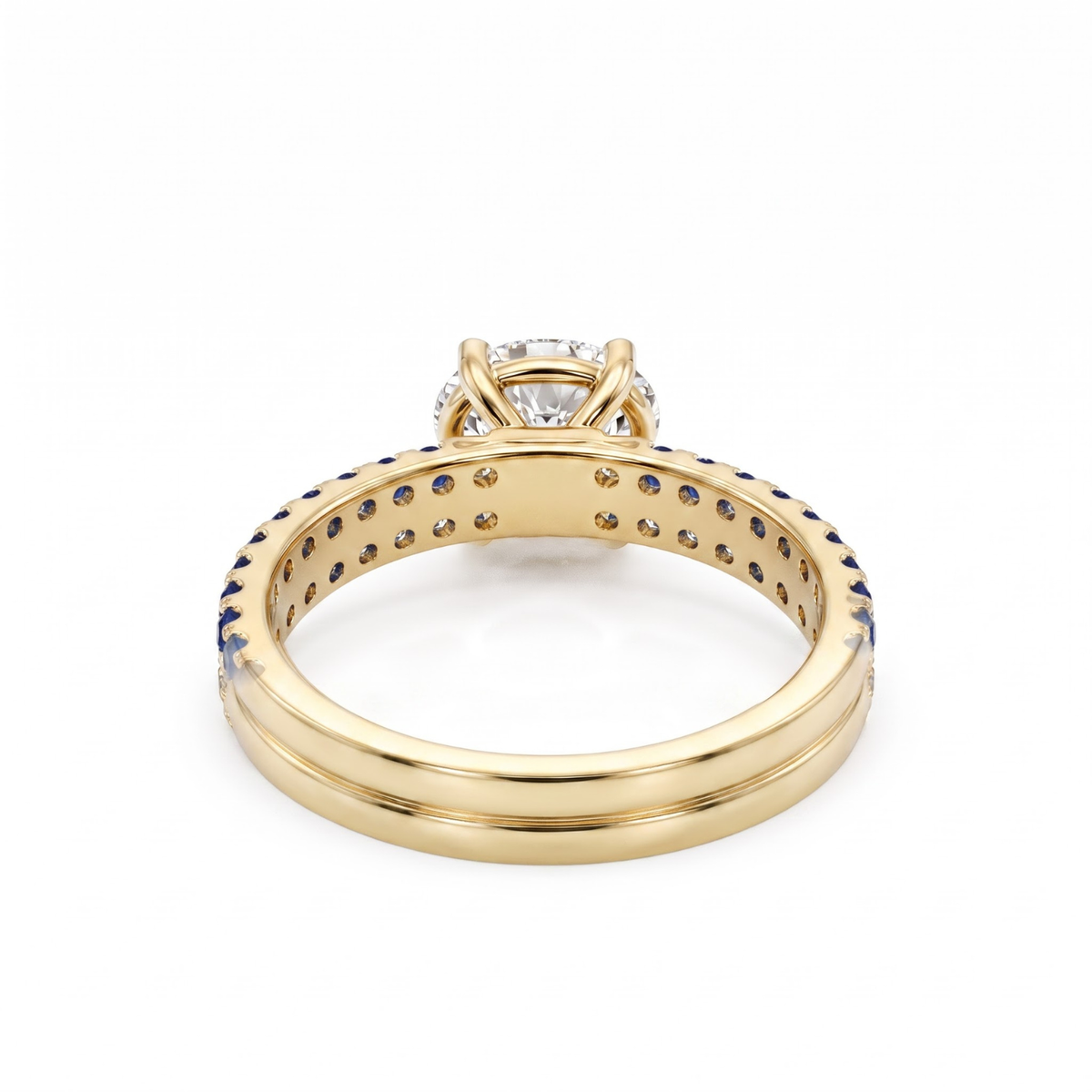 1.46 CTTW Oval Lab Grown Diamond Double Row Pave Band 14k Yellow Gold Engagement Ring