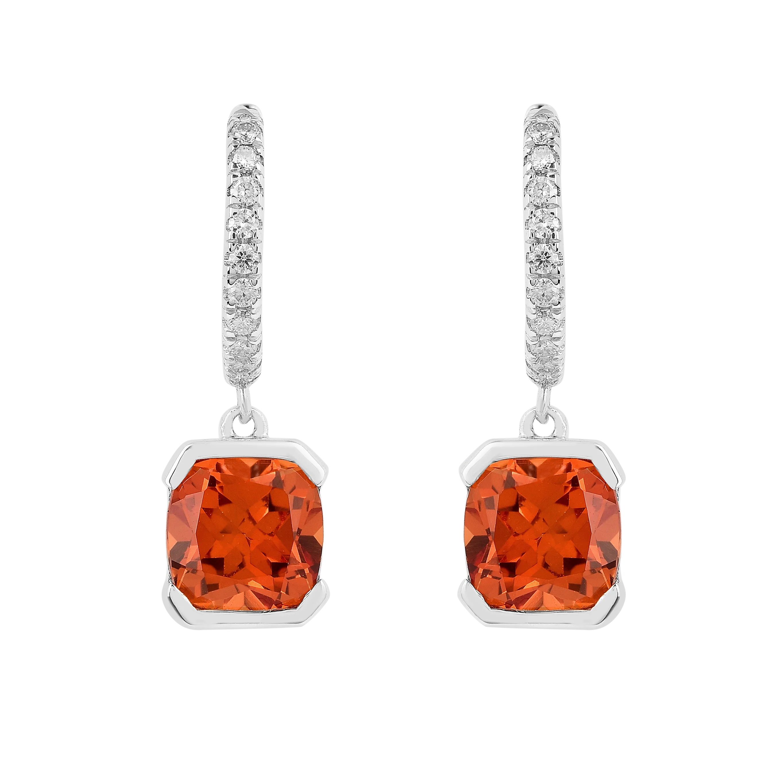 Peach Sapphire Drop Hoop Earrings