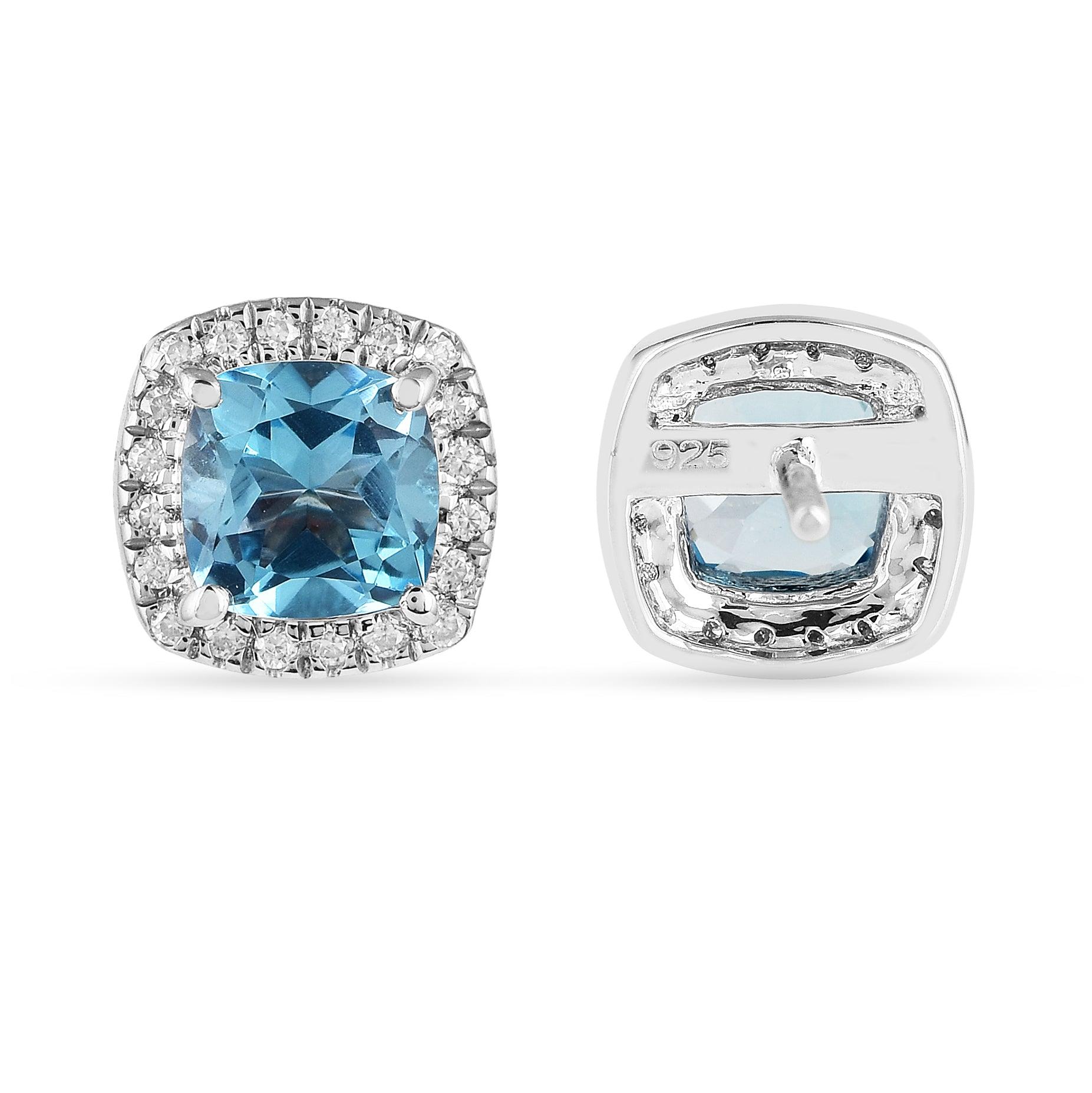 Natural Blue Topaz Cushion Stud Earrings Fine Color Jewels best gift for girls, best gift for women, Blue Gemstone Earrings, Blue Gemstone Studs, Christmas gift, dla-dm-discount-all-154898, Everyday Jewelry, gift for her, Gift for Mom, gift for women, gift from daughter, gift ideas for her, gifts for her, Halo Stud Earrings, Mother's Day Gift, New Year gift, Sterling silver earrings, Valentine's Day gift