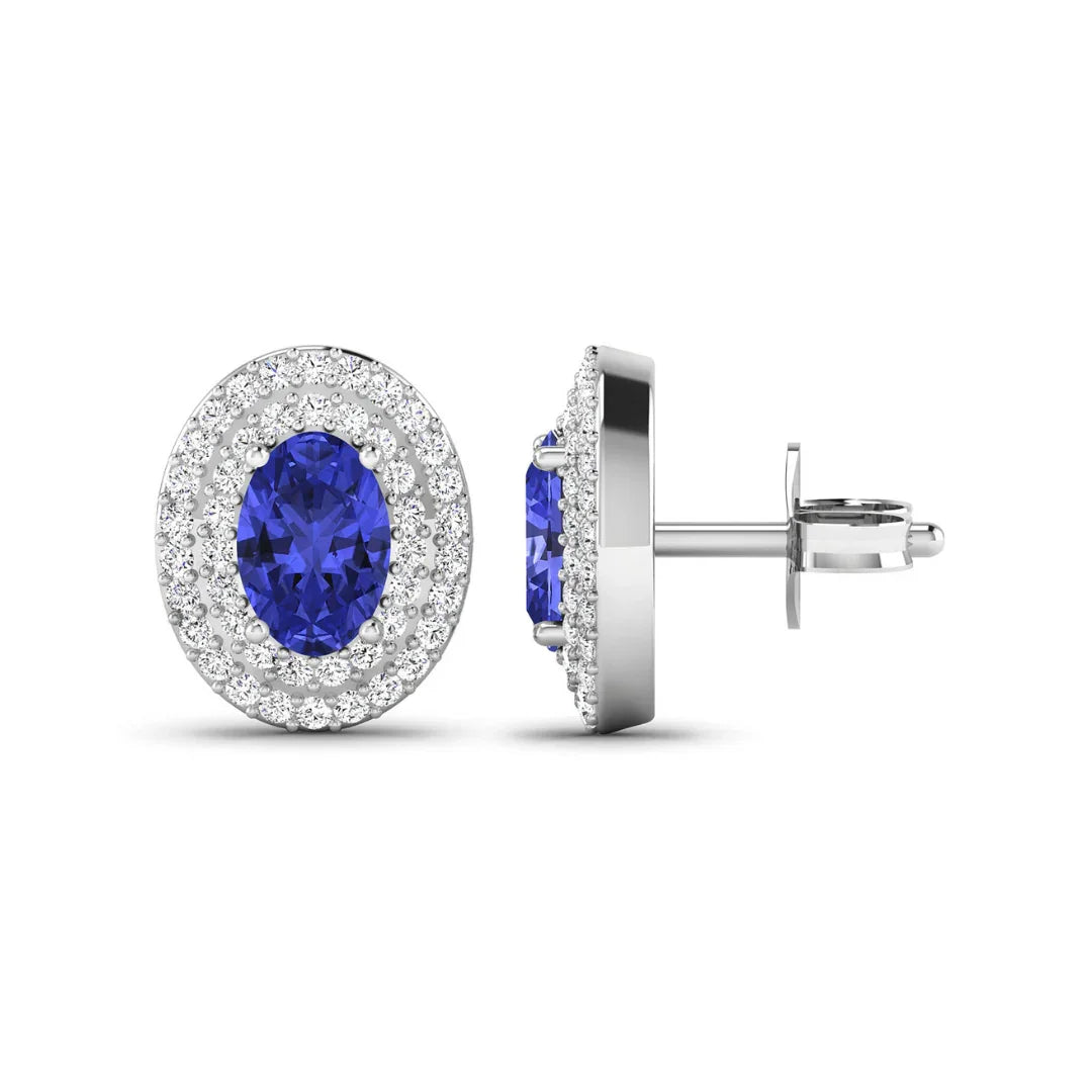 Genuine Tanzanite and White Diamond Studs