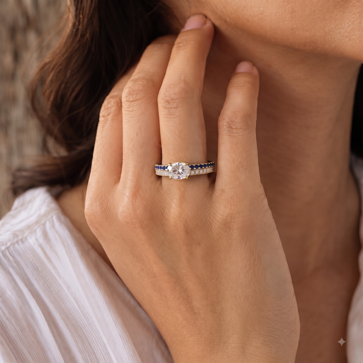 1.46 CTTW Oval Lab Grown Diamond Double Row Pave Band 14k Yellow Gold Engagement Ring