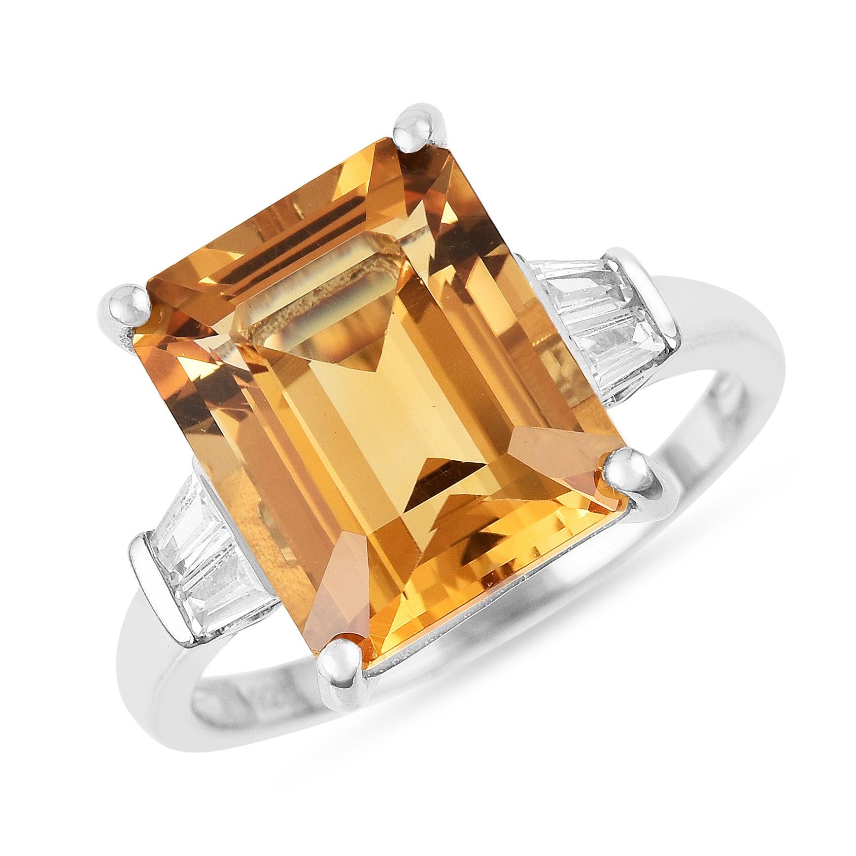 Yellow Citrine Ring 5.50 Carat Octagon Citrine Ring