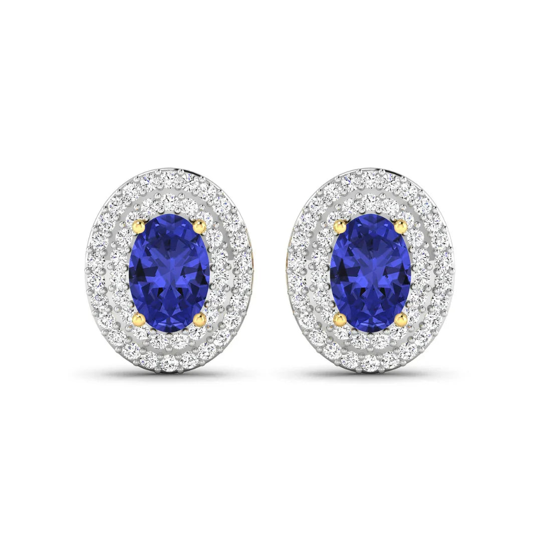 Genuine Tanzanite and White Diamond Studs