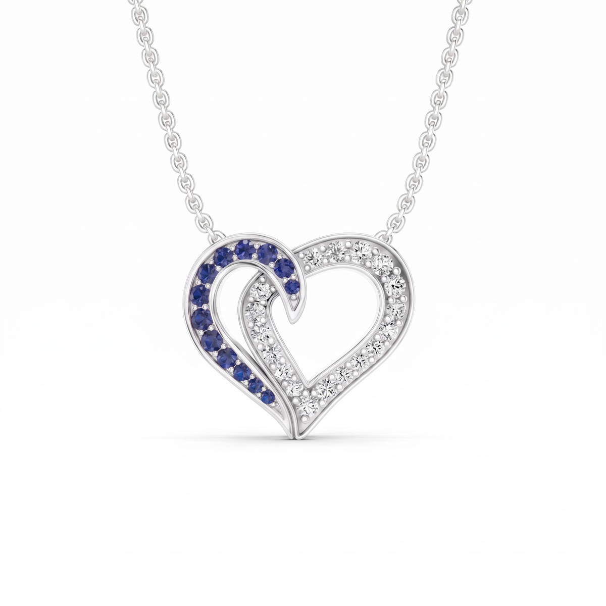 0.64 Cttw Round Blue Sapphire and Lab Grown Diamond 14K Gold Pave Open Heart Pendant Necklace