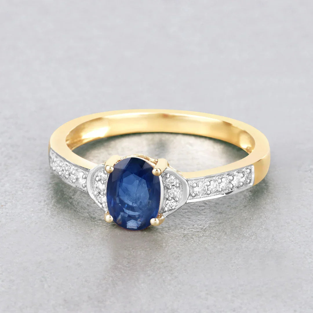 Genuine 10K Blue Sapphire and Diamond Bridge Ring