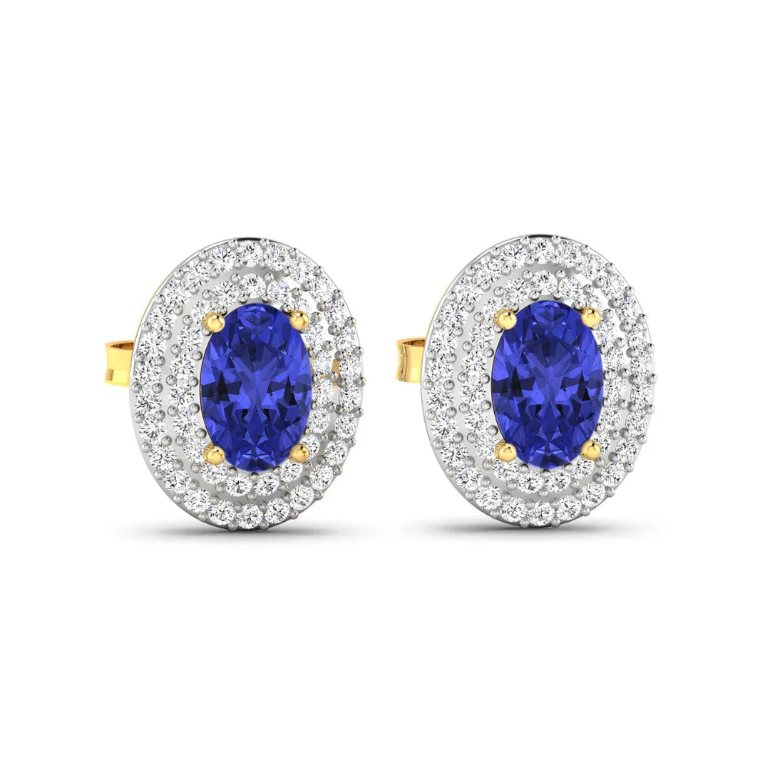 Genuine Tanzanite and White Diamond Studs