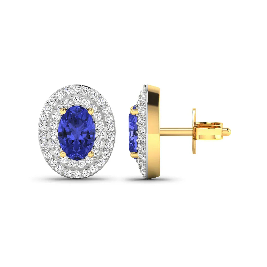 Genuine Tanzanite and White Diamond Studs