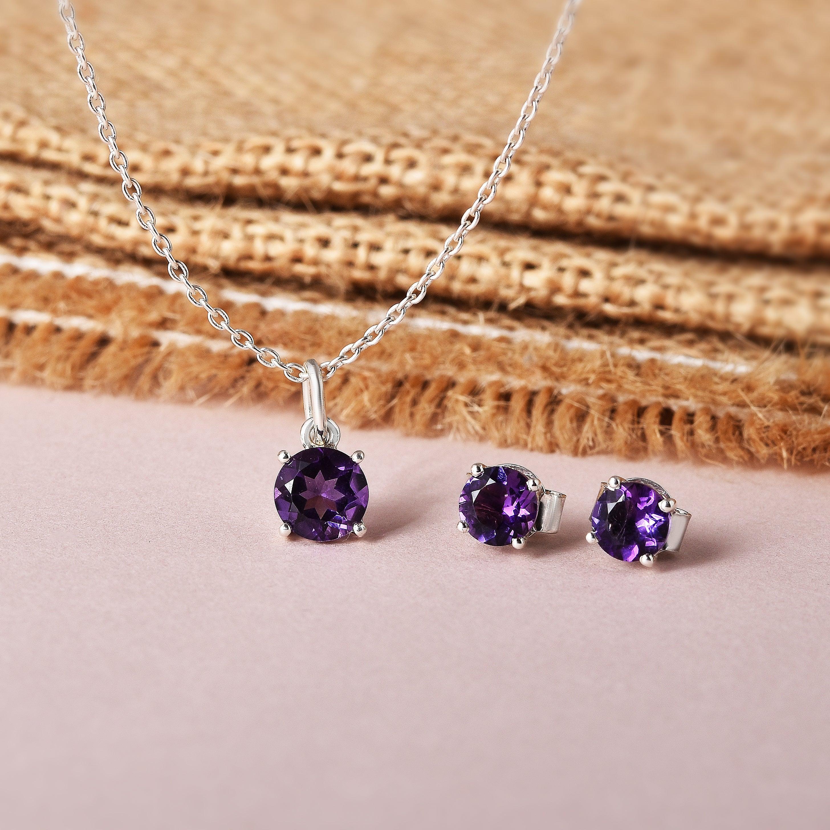 Amethyst necklace with Amethyst stud earrings