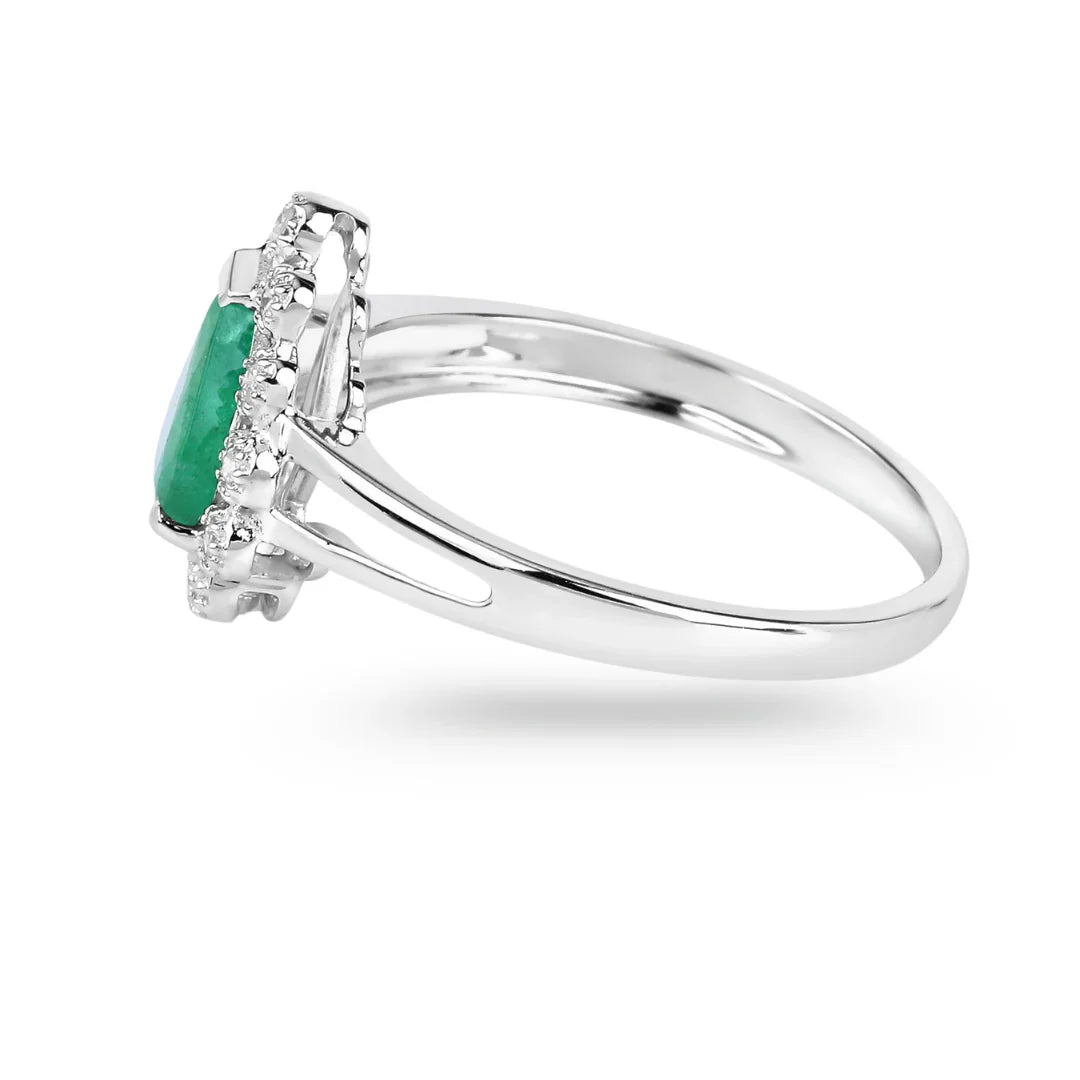 Genuine Zambian Emerald Diamond Halo Ring