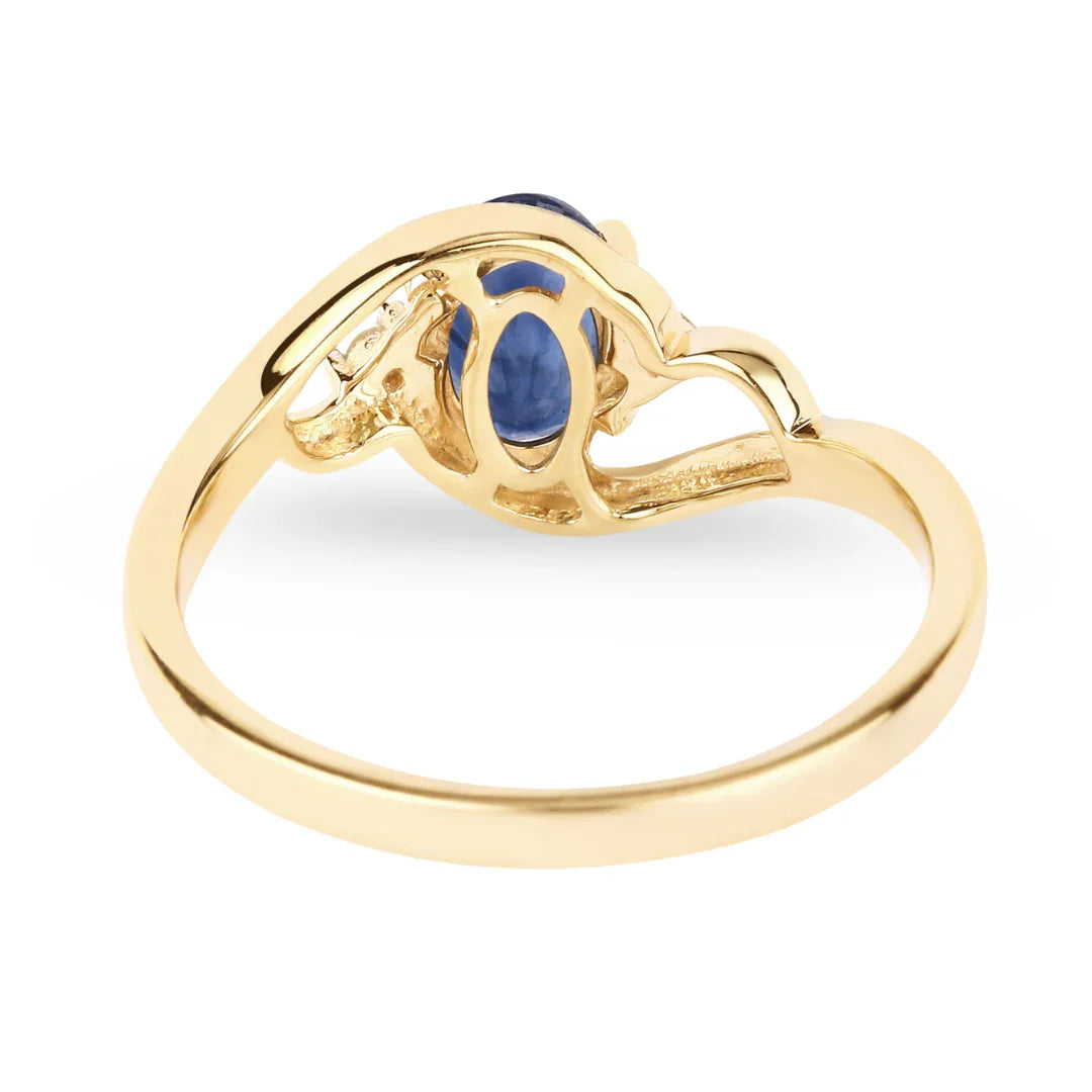Genuine 10K Blue Sapphire and White Diamond Ring