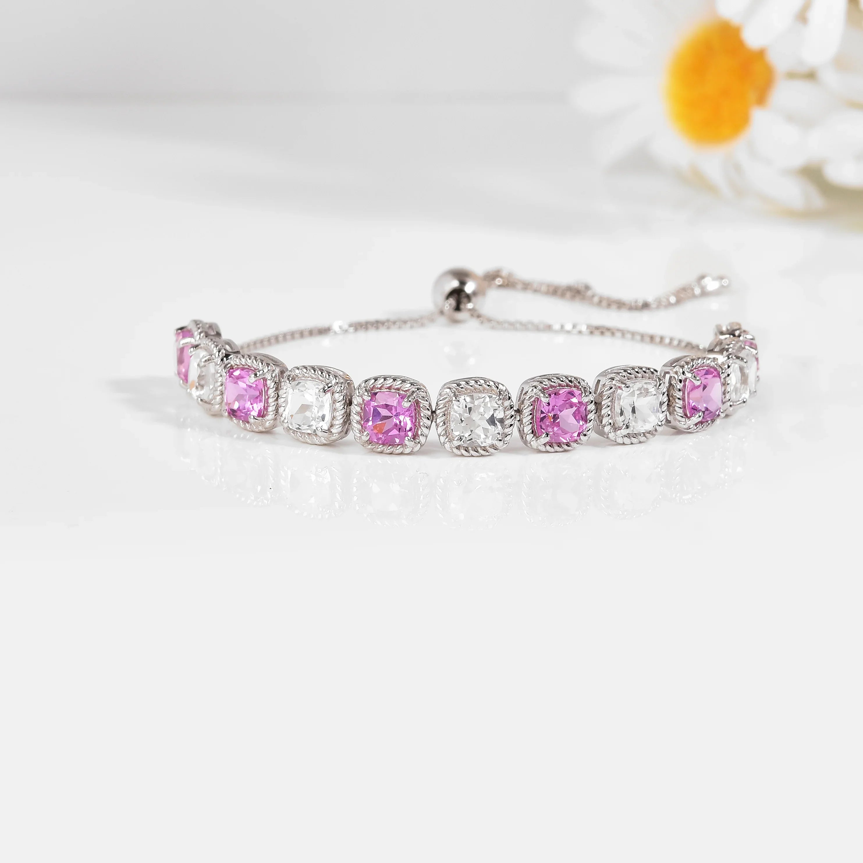 Lab Grown Pink Sapphire Tennis Bracelet