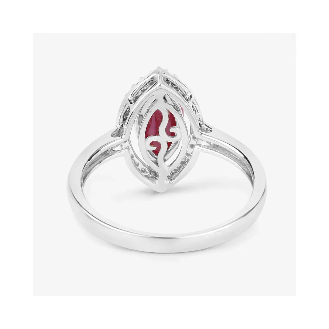 Genuine 10K Ruby White Diamond Halo Ring